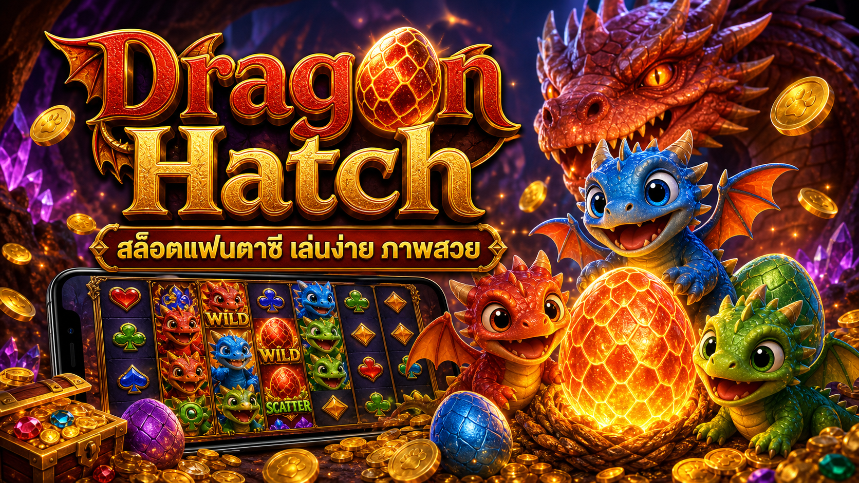 แบนเนอร์ Dragon Hatch สล็อตแฟนตาซี เล่นง่าย ภาพสวย