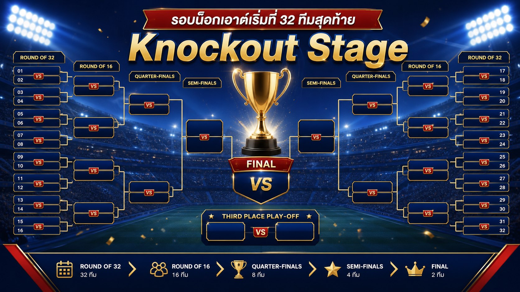 รอบน็อกเอาต์บอลโลก 2026 เริ่มจากรอบ 32 ทีม